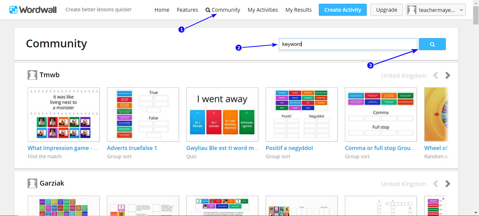 How to search for activities from the community? – Wordwall