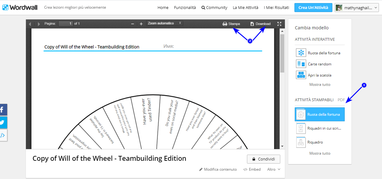Come si stampa una risorsa di Wordwall? Wordwall